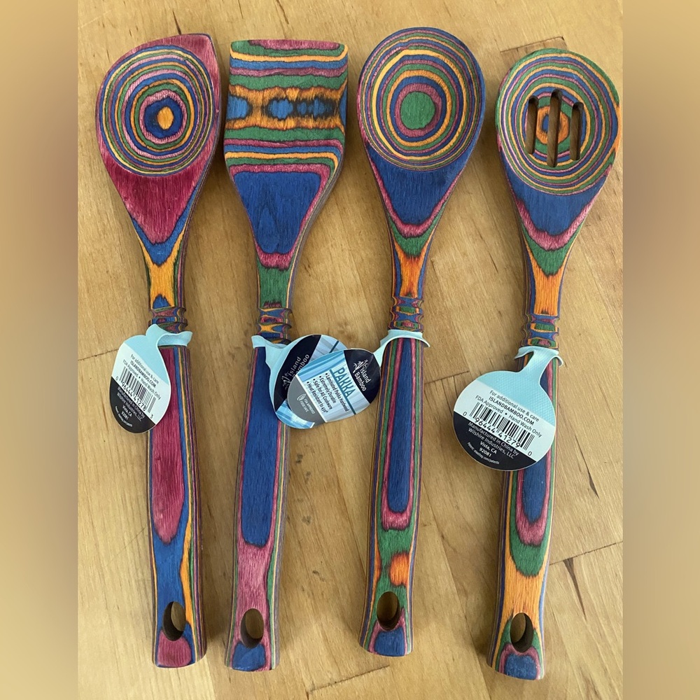 Island Bamboo Colorful Wooden Kitchen Utensils brand new with tags